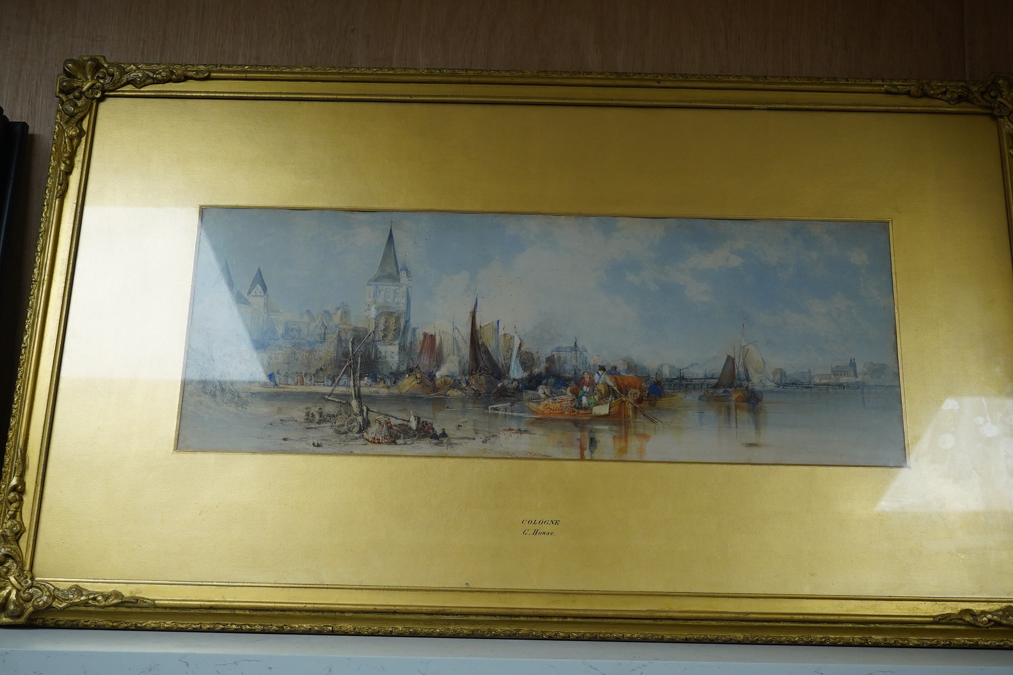 George Howse (1800-1860), watercolour, view of Cologne, unsigned, inscribed on the mount, 24 x 65cm, gilt frame. Condition - fair